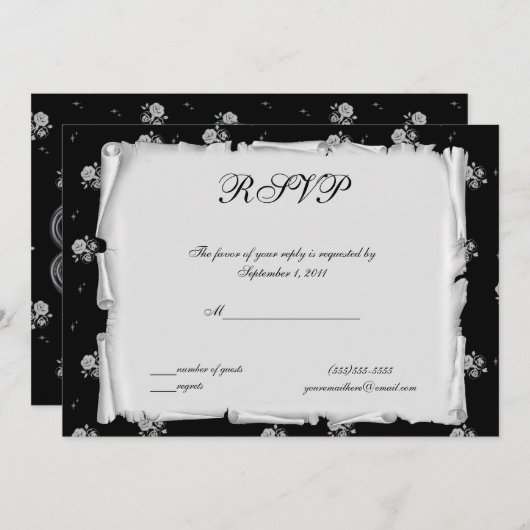 Paarse Cameo Roos Steampunk Gothic RSVP Kaart (Voorkant / Achterkant)