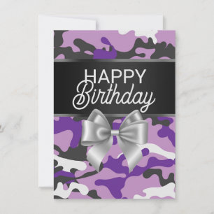 Paarse Camo & Bow Happy Birthday Day Kaart