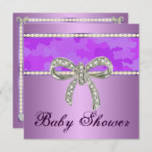 Paarse Camo Diamond Bow Baby shower uitnodiging (Voorkant / Achterkant)