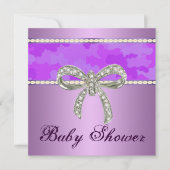 Paarse Camo Diamond Bow Baby shower uitnodiging (Voorkant)