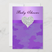 Paarse Camo Diamond Heart Baby shower uitnodiging (Voorkant)