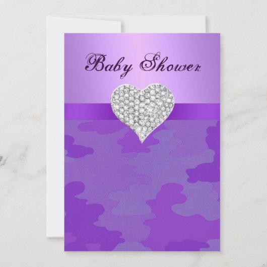 Paarse Camo Diamond Heart Baby shower uitnodiging (Voorkant)