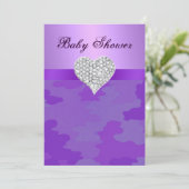 Paarse Camo Diamond Heart Baby shower uitnodiging (Staand voorkant)