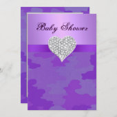 Paarse Camo Diamond Heart Baby shower uitnodiging (Voorkant / Achterkant)