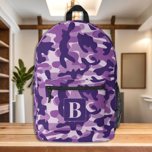 Paarse Camo Gepersonaliseerde Girly Monogram Camou Bedrukte Rugzak