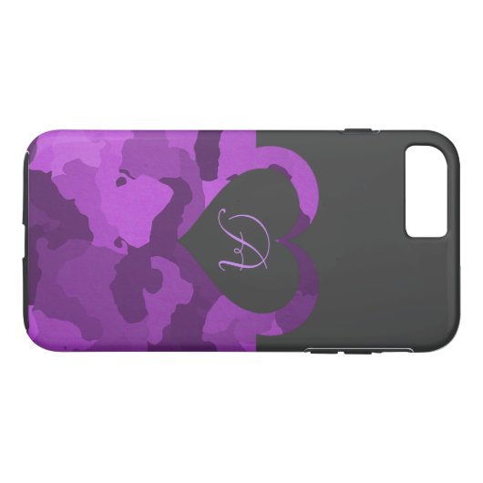 Paarse camo met monogram Case-Mate iPhone case (Achterkant (Horizontaal))
