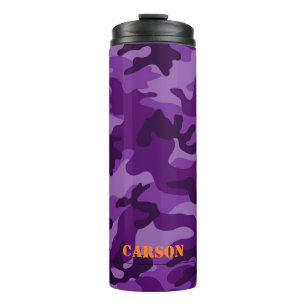 Paarse Camo Sport Moderne Oranje NAAM Reizen Thermosbeker