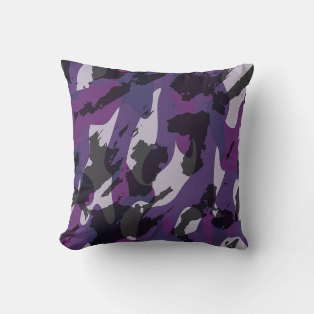 Paarse Camouflage Abstract Kussen (Voorkant)