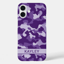 Paarse Camouflage Gepersonaliseerd iPhone 16 Plus Hoesje