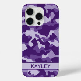 Paarse Camouflage Gepersonaliseerd iPhone 15 Pro Case