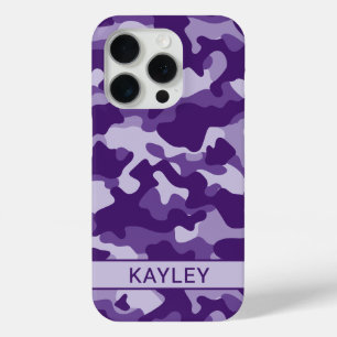 Paarse Camouflage Gepersonaliseerd iPhone 15 Pro Case