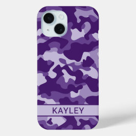 Paarse Camouflage Gepersonaliseerd iPhone 15 Case
