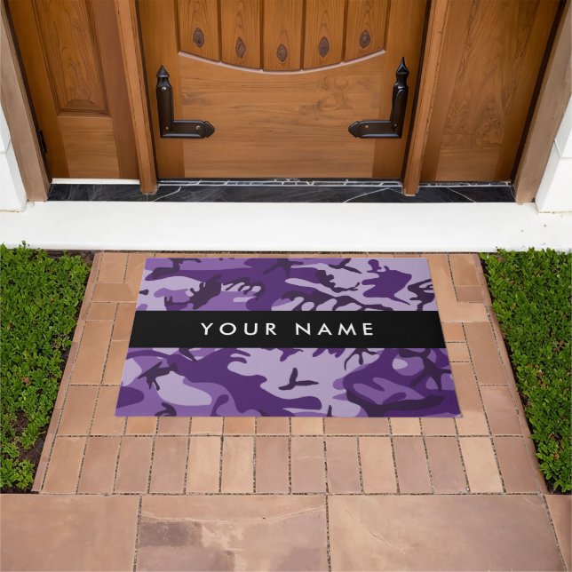 Paarse Camouflage Jouw naam personaliseren Deurmat (Buiten)