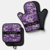 Paarse Camouflage Jouw naam personaliseren Ovenwant & Pannenlap Set (Voorkant / Achterkant)