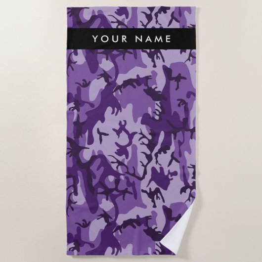 Paarse Camouflage Jouw naam personaliseren Strandlaken (Voorkant)