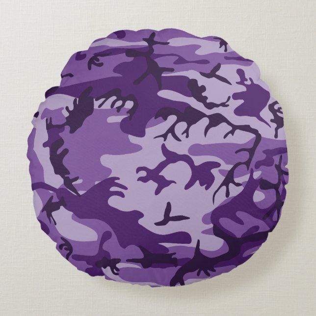 Paarse camouflage, leger, leger rond kussen (Voorkant)