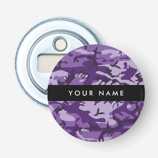 Paarse Camouflage Personaliseer je naam Button Flesopener (Voorkant)