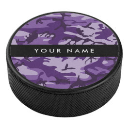 Paarse Camouflage Personaliseer je naam Hockey Puck