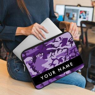 Paarse Camouflage Personaliseer je naam Laptop Sleeve