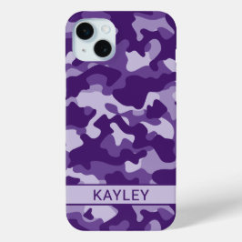 Paarse Camouflage Persoonlijk iPhone 15 Mini Hoesje