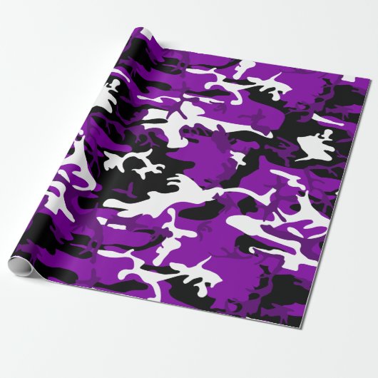 paarse camouflage zwart wit camo cadeaupapier (Uitgerold)