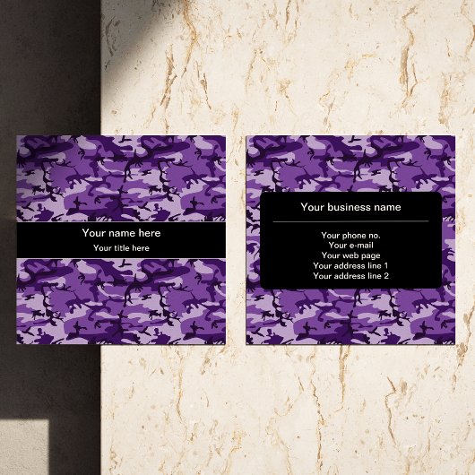 Paarse camouflagepatroon, leger, leger vierkante visitekaartje