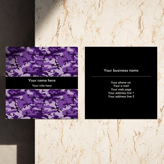 Paarse camouflagepatroon, leger, leger vierkante visitekaartje