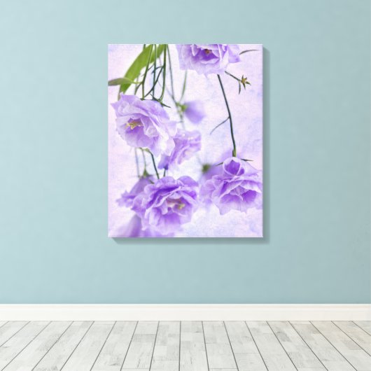 Paarse Campanella Flowers Macro Canvas Afdruk (Insitu (Houten vloer))