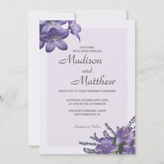 Paarse Campanula bruiloft uitnodiging (Voorkant)