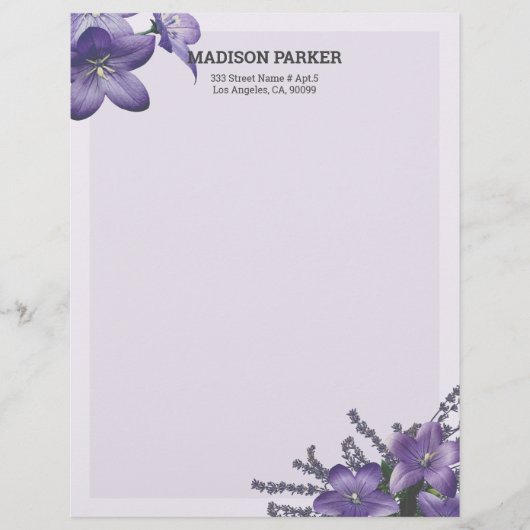 Paarse Campanula Letterhead Briefhoofd (Voorkant)