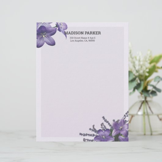 Paarse Campanula Letterhead Briefhoofd (Staand voorkant)