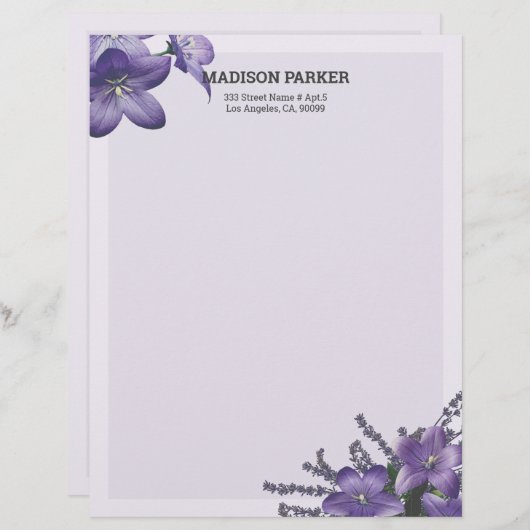 Paarse Campanula Letterhead Briefhoofd (Voorkant / Achterkant)