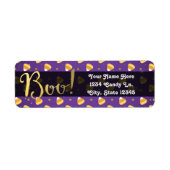 Paarse Candy Corn & Gold Stippen Whimsical Hallowe Etiket (Voorkant)