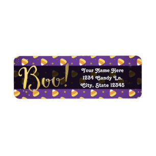Paarse Candy Corn & Gouden Stippen Whimsical Hallo Etiket