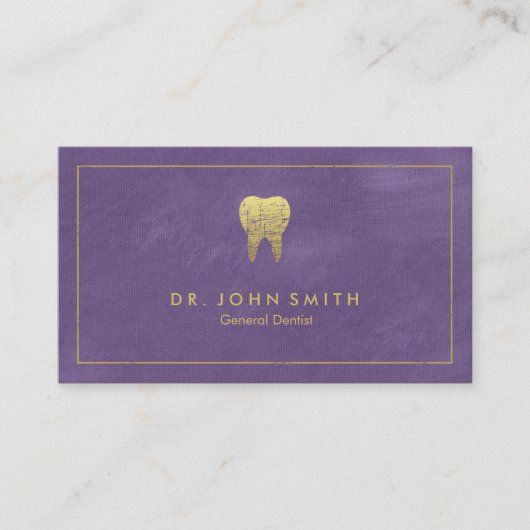 Paarse Canvas Gouden Lijst & Tand - Tandarts Afsprakenkaartje (Voorkant)