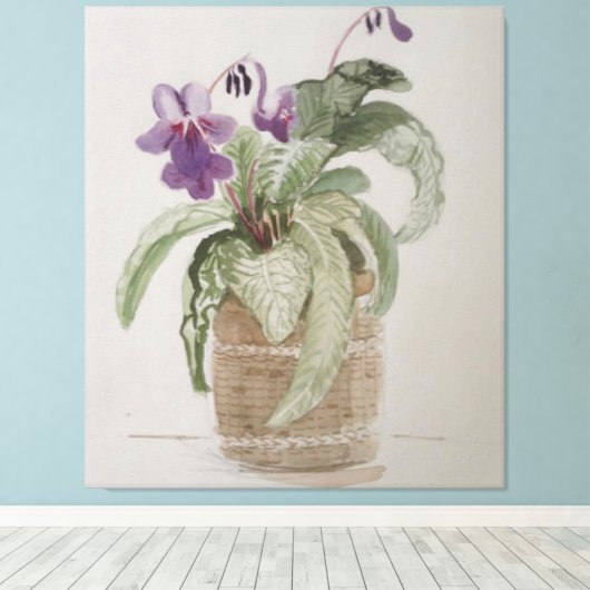 Paarse Cape Primrose Waterverf Canvas afdrukken (Insitu (Houten vloer))