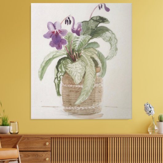 Paarse Cape Primrose Waterverf Canvas afdrukken (Insitu (Woonkamer))
