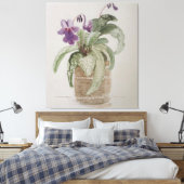 Paarse Cape Primrose Waterverf Canvas afdrukken (Insitu (Slaapkamer))