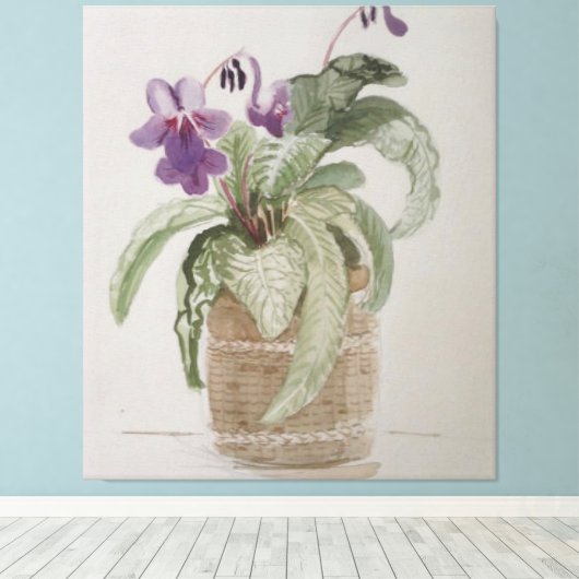 Paarse Cape Primrose Waterverf Canvas afdrukken (Insitu (Houten vloer))