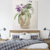 Paarse Cape Primrose Waterverf Canvas afdrukken (Insitu (Slaapkamer))