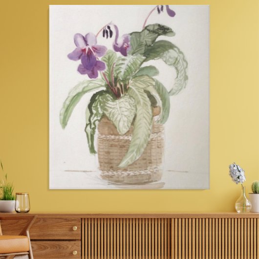 Paarse Cape Primrose Waterverf Canvas afdrukken (Insitu (Woonkamer))