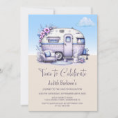 Paarse Caravan Retirement Party Kaart (Voorkant)