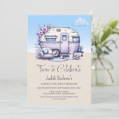 Paarse Caravan Retirement Party Kaart (Staand voorkant)