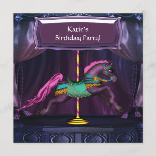 Paarse Carrousel Paard Verjaardagsfeest Uitnodigin Kaart