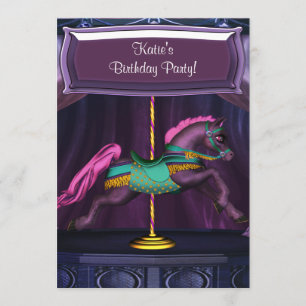 Paarse Carrousel Pony Meisjes Verjaardagsfeest Uit Kaart