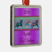 Paarse carrousel pony's baby's eerste kerst metalen ornament (Rechts)