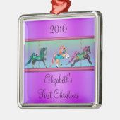 Paarse carrousel pony's baby's eerste kerst metalen ornament (Links)