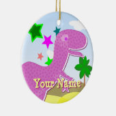 Paarse Cartoon Dinosaur Ornament met naam (Rechts)