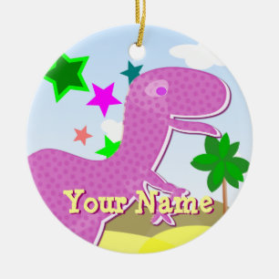 Paarse Cartoon Dinosaur Ornament met naam
