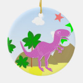 Paarse Cartoon Dinosaur Ornament met naam (Achterkant)